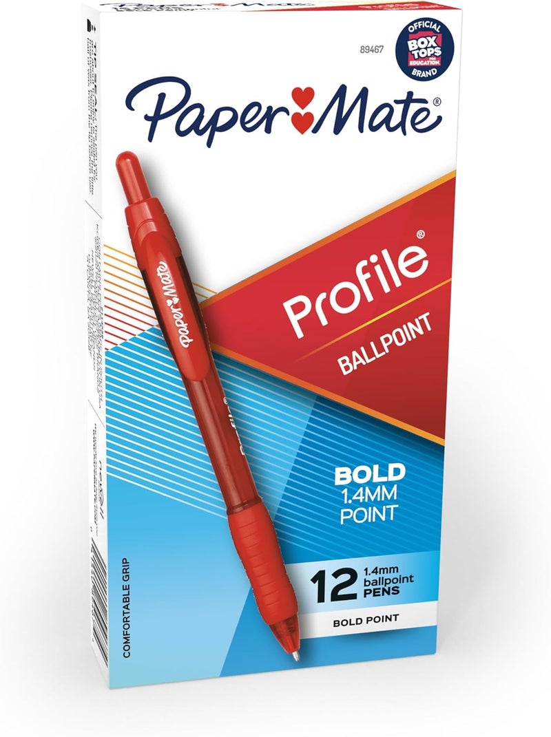 Paper Mate Profile Retractable Ballpoint Pens, Bold 1.4mm, Red, 12 Count - Image 1