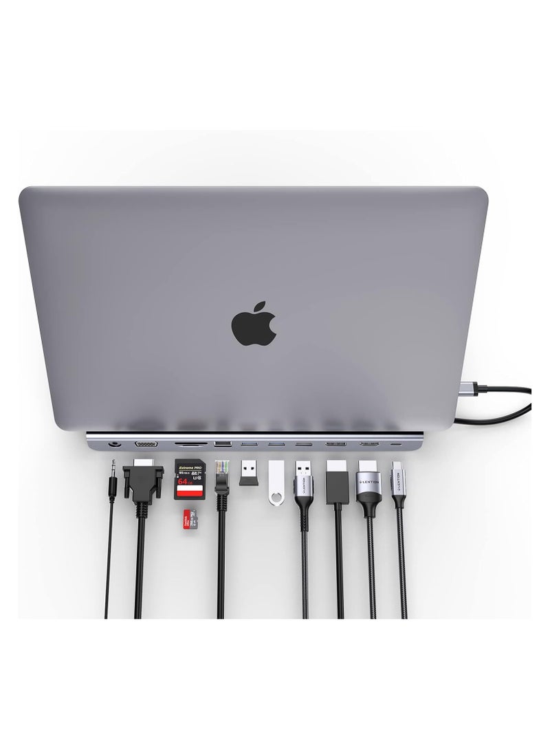 Lention LENTION USB C Docking Station with 100W PD, 4K HDMI/DisplayPort, VGA, Ethernet, Card Reader, USB 3.0/2.0, Aux Adapter Compatible 2021-2016 MacBook Pro, New Mac Air/Surface, More (CB-C95, Space Gray)  - Image 1