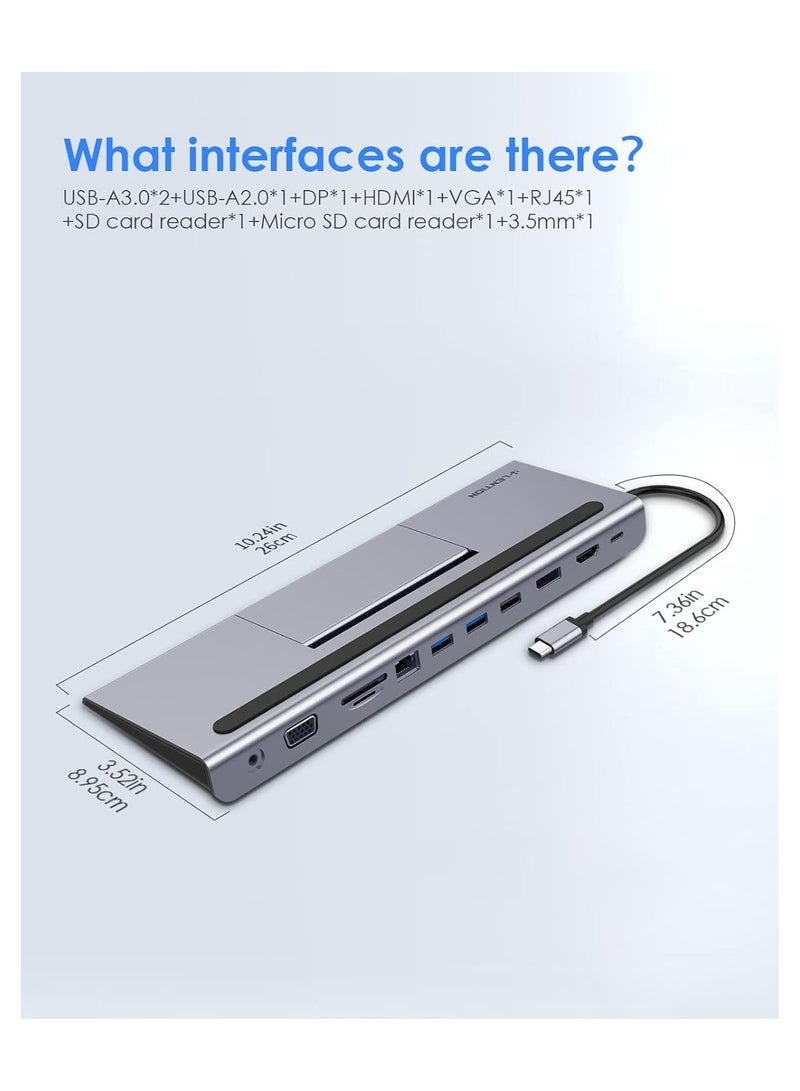 Lention LENTION USB C Docking Station with 100W PD, 4K HDMI/DisplayPort, VGA, Ethernet, Card Reader, USB 3.0/2.0, Aux Adapter Compatible 2021-2016 MacBook Pro, New Mac Air/Surface, More (CB-C95, Space Gray)  - Image 3