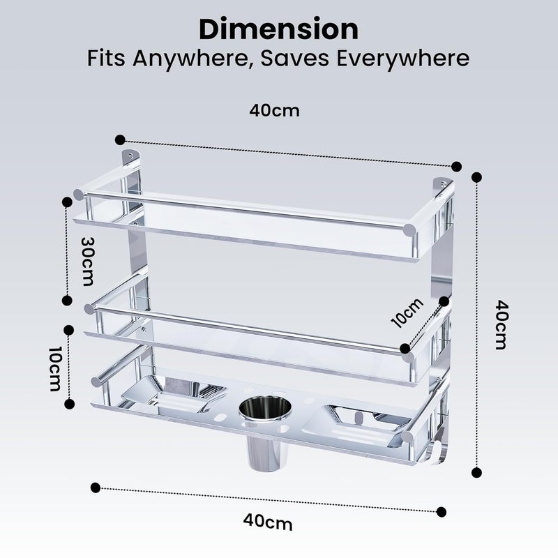 Well Set Multipurpose Hardware Tools Bathroom & Double Dish&Tumbler&Soap&Tooth Brush Holder/Towel Holder Stainless Steel Wall Shelf, Silver - Image 2