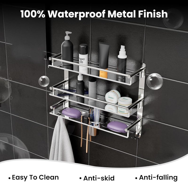 Well Set Multipurpose Hardware Tools Bathroom & Double Dish&Tumbler&Soap&Tooth Brush Holder/Towel Holder Stainless Steel Wall Shelf, Silver - Image 5