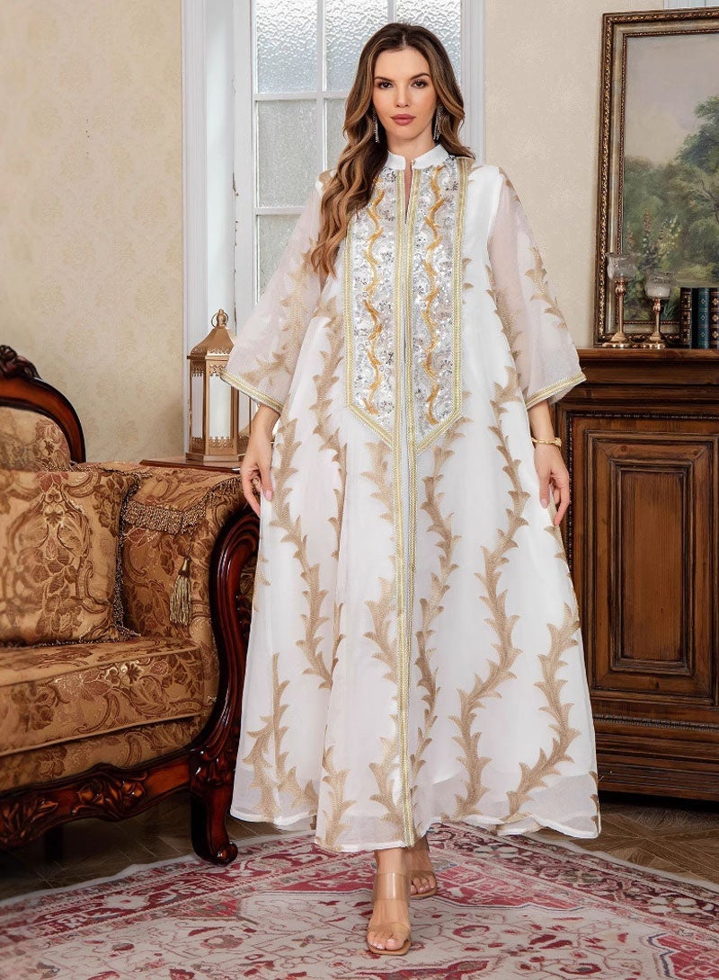 JiuAn Kaftan Abaya for Women Gold Embroidered Eid DressTraditional Wear - Image 1