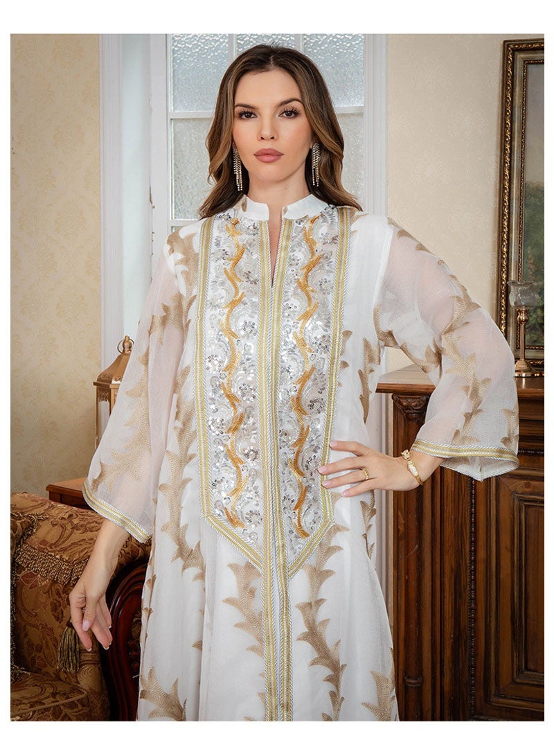 JiuAn Kaftan Abaya for Women Gold Embroidered Eid DressTraditional Wear - Image 2