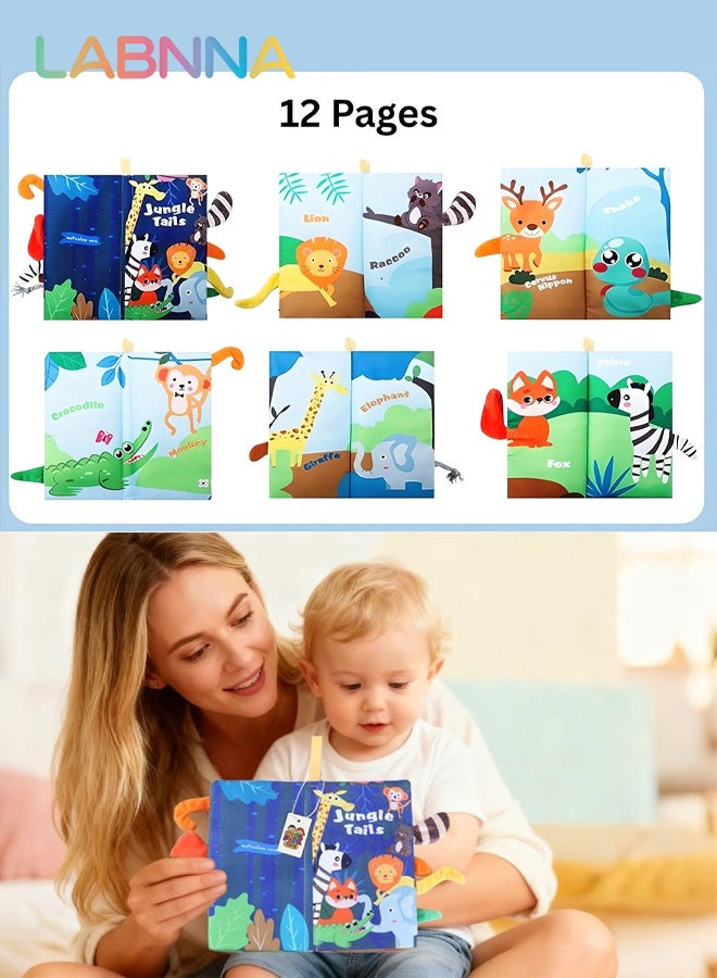 LABNNA كتاب من القماش الناعم، ألعاب كتب الأطفال المجعد، لعبة التعليم المبكر الناعمة لذيول القرش للأطفال الصغار كتب الحيوانات - Image 3