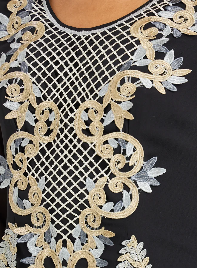 Take Two Take Two Embroidered Lace Detail Round Neck A-Line Jalabiya