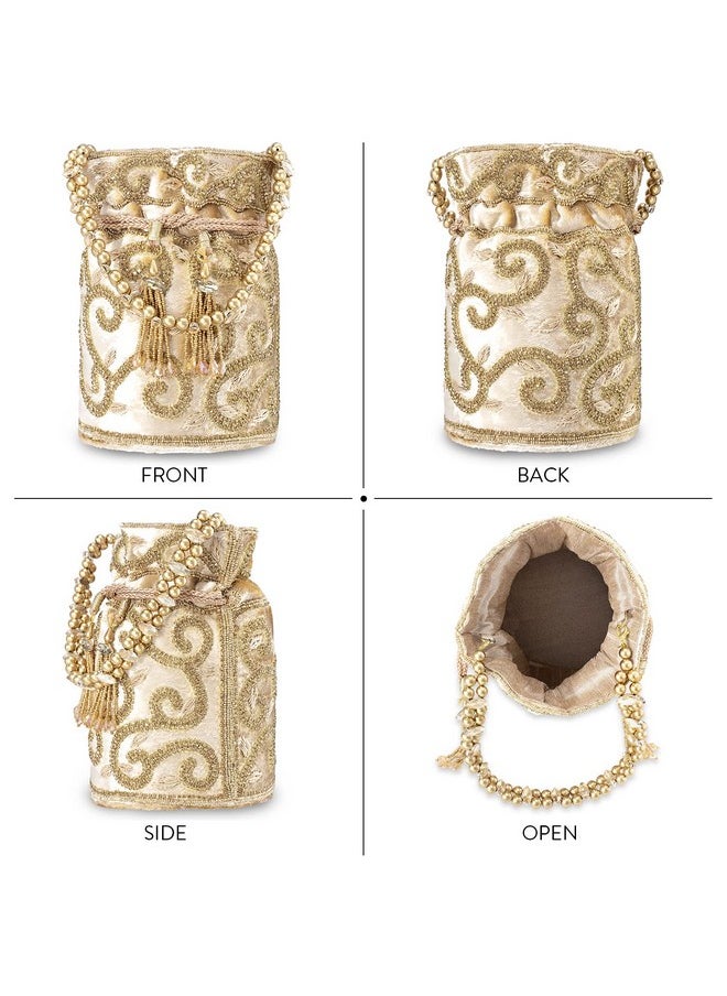 Aheli - Indian Potli Bags For Women Evening Bag Clutch Ethnic Bride Purse With Drawstring - Image 1