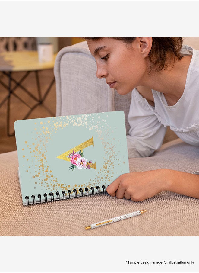 Stylizedd - Designer A5 Spiral Notebook Memo Notepad Journal - Custom Monogram Initial Letter Floral Pattern Alphabet - L - Light Grey - Image 1