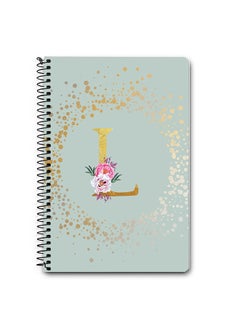 Stylizedd Designer A5 Spiral Notebook Memo Notepad Journal - Custom Monogram Initial Letter Floral Pattern Alphabet - L - Light Grey  - Image 1