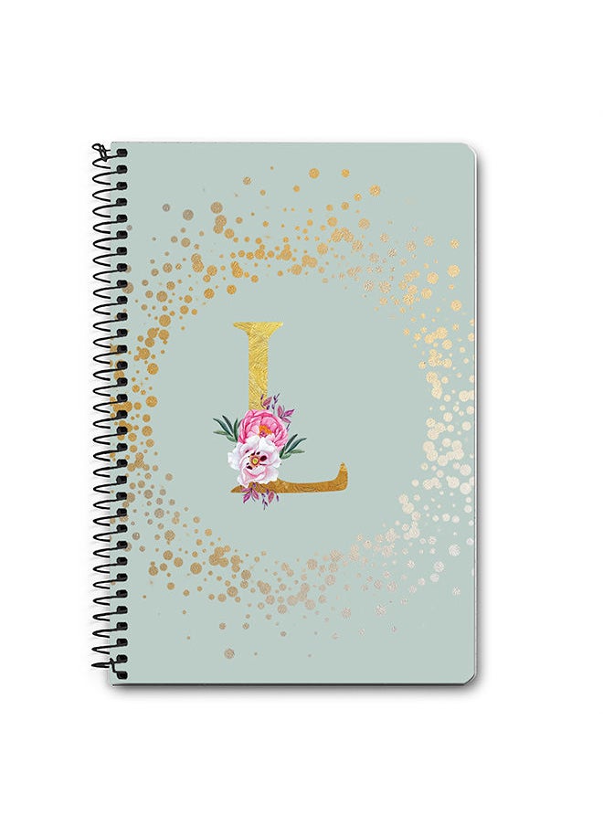 Stylizedd - Designer A5 Spiral Notebook Memo Notepad Journal - Custom Monogram Initial Letter Floral Pattern Alphabet - L - Light Grey - Image 1