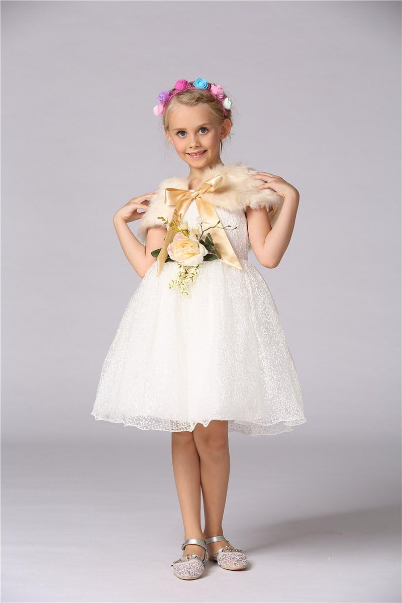 Fakeface Flower Girls Wrap Shawl Wedding Bridesmaid Tippet Stole Christmas Party Dress Costume Shrug Capelet - Image 4