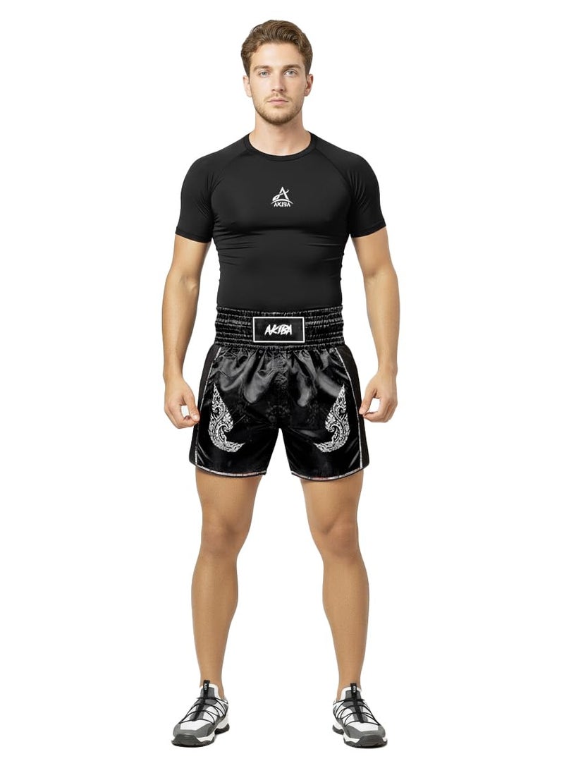 AKIBA Muay Thai Short, Classic Men and Women Boxing, Fighting, MMA, BJJ, Gym, Kick Boxing, Grappling, Martial (in, Alpha, 2XL, Black) - Image 1
