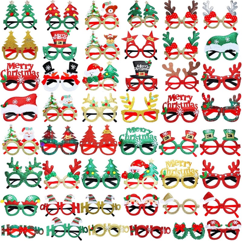 Jerify 48 Pcs Christmas Glasses Glitter Frames Decoration Costume Eyeglasses Santa Snowman Glasses Christmas Party Gifts for Adults Kids Party Holiday Favors - Image 1