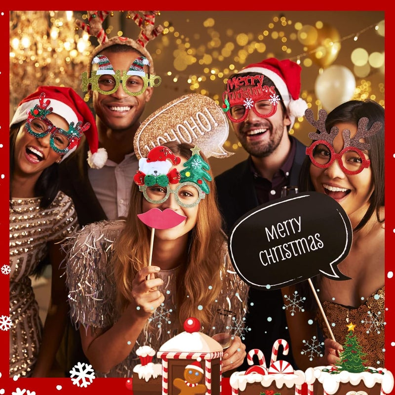 Jerify 48 Pcs Christmas Glasses Glitter Frames Decoration Costume Eyeglasses Santa Snowman Glasses Christmas Party Gifts for Adults Kids Party Holiday Favors - Image 5