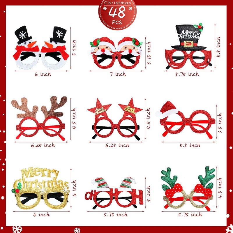 Jerify 48 Pcs Christmas Glasses Glitter Frames Decoration Costume Eyeglasses Santa Snowman Glasses Christmas Party Gifts for Adults Kids Party Holiday Favors - Image 2