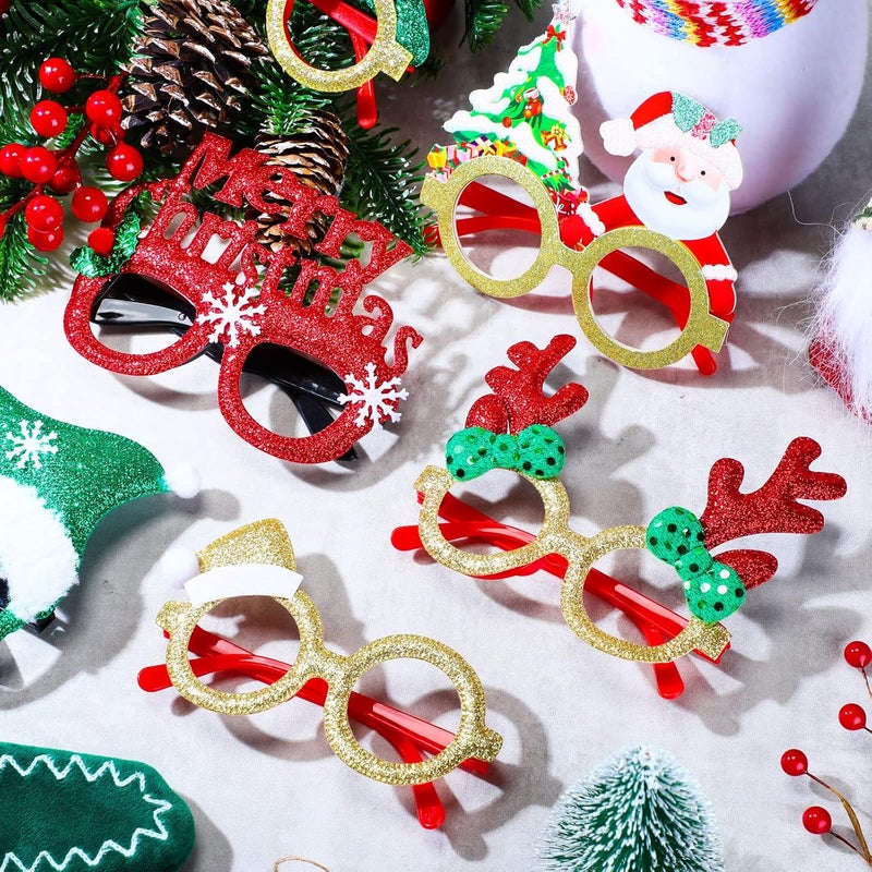 Jerify 48 Pcs Christmas Glasses Glitter Frames Decoration Costume Eyeglasses Santa Snowman Glasses Christmas Party Gifts for Adults Kids Party Holiday Favors - Image 3