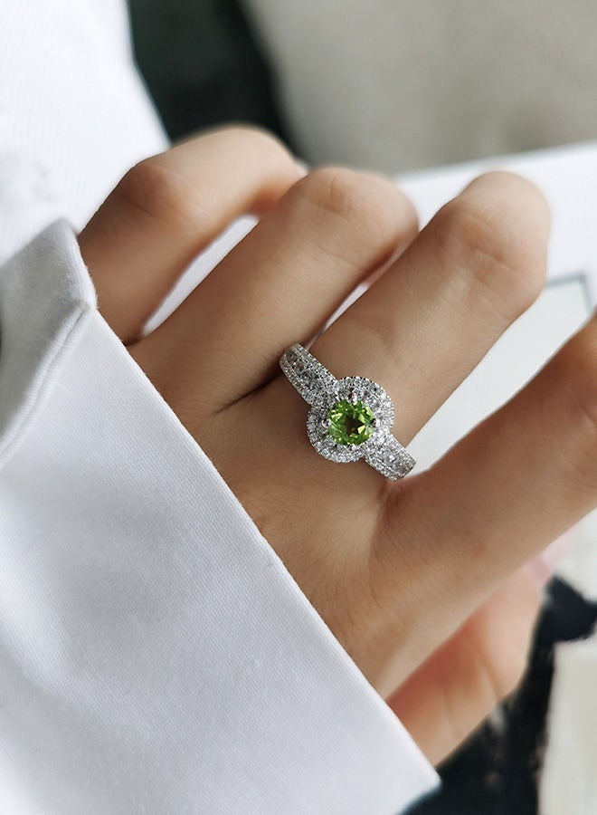 NIBEMINENT 925 Sterling Silver 18K Gold Plated Peridot Stud Ring - Image 2