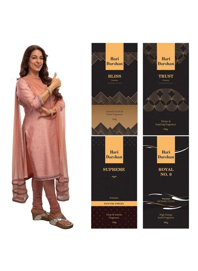 Hari Darshan Premium Agarbatti Combo-400 Sticks - Bliss, Trust, Supreme, Royal No. 9 Incense Sticks (Pack Of 4, 100G Each) - Image 2