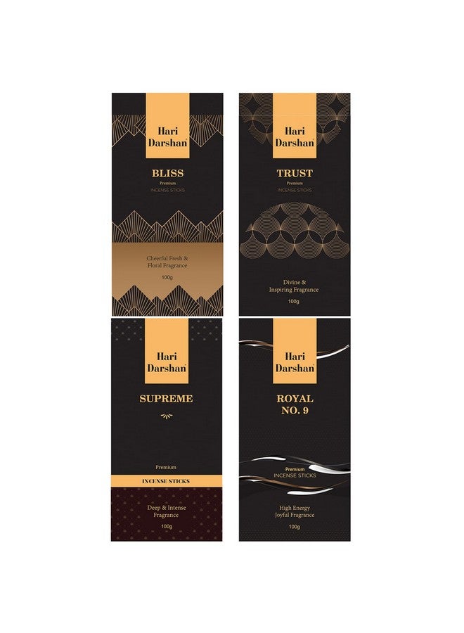 Hari Darshan Premium Agarbatti Combo-400 Sticks - Bliss, Trust, Supreme, Royal No. 9 Incense Sticks (Pack Of 4, 100G Each) - Image 1