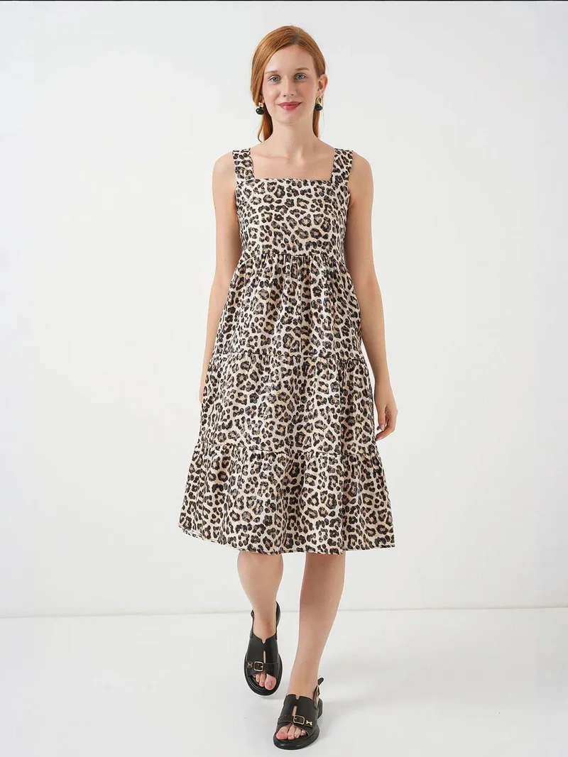 BIG DART BDART Patterned Midi Dress with Square Collar