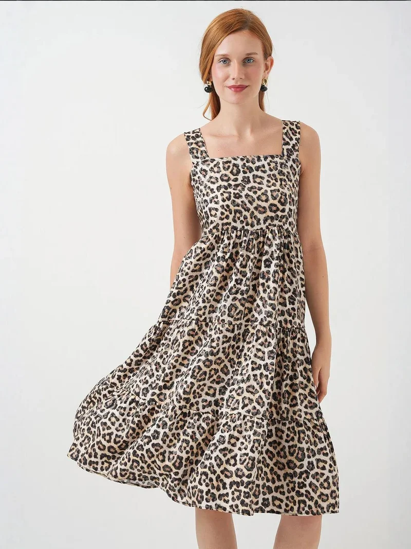 BIG DART BDART Patterned Midi Dress with Square Collar