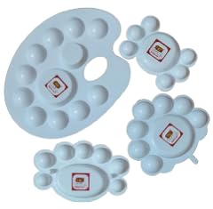 FIRST CLICK Painting Palettes for Art 301 no. 22X17 cm, Flower Shaped 14X9.5 cm, Mini 12X7.5 cm,Oval Shaped 14X9.5 cm Set of 4 pc Pure White Plastic - Image 1