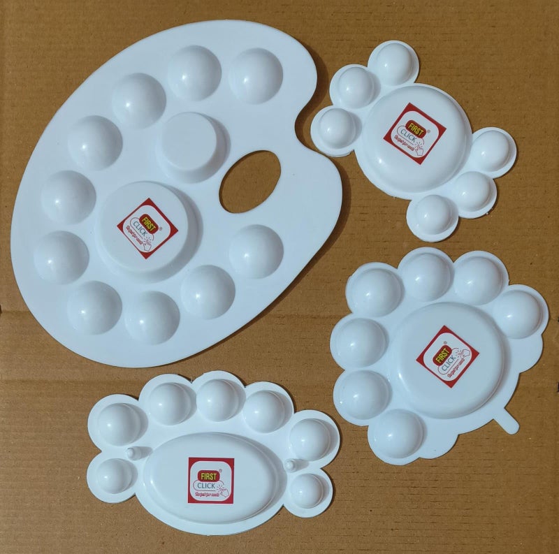 FIRST CLICK Painting Palettes for Art 301 no. 22X17 cm, Flower Shaped 14X9.5 cm, Mini 12X7.5 cm,Oval Shaped 14X9.5 cm Set of 4 pc Pure White Plastic - Image 3