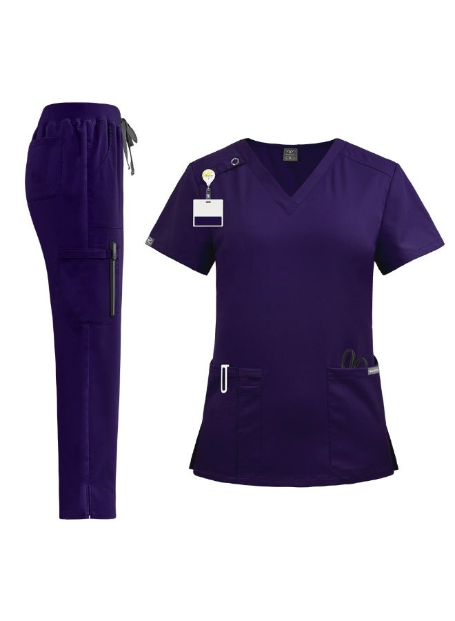 NIBEMINENT Nursing Scrubs Uniform Suit Short Sleeve V-neck Tops+Pants Sets Women Multicolor Pet Medical Workwear Nurse - Image 1