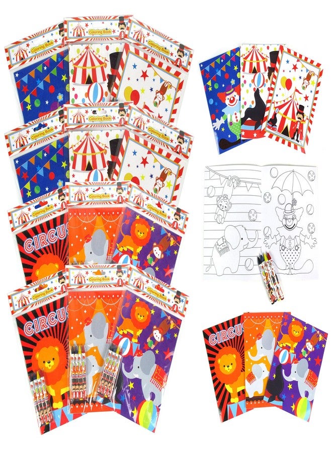 TINYMILLS Circus Carnival Coloring Book Set with 12 Coloring Books and 48 Crayons Circus Themed Birthday Party Supplies Favor Bag Filler Carnival Prizes Rewards Team Party - Image 1