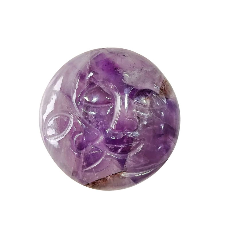 9Dzine Amethyst Sun Moon Face Polished Crystal Purple Sunmoon Face Stone - Image 1
