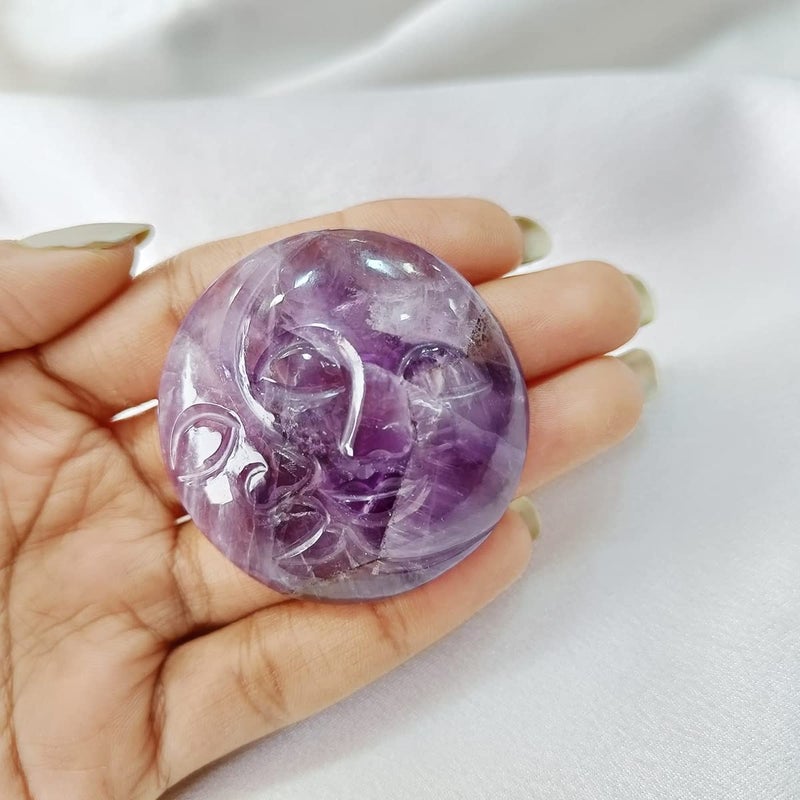 9Dzine Amethyst Sun Moon Face Polished Crystal Purple Sunmoon Face Stone - Image 3