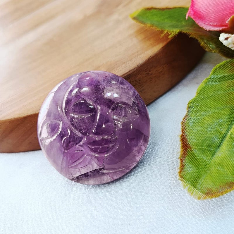 9Dzine Amethyst Sun Moon Face Polished Crystal Purple Sunmoon Face Stone - Image 2