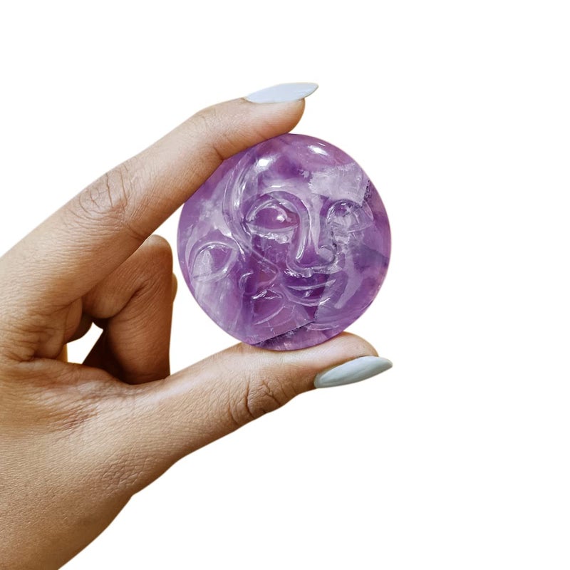 9Dzine Amethyst Sun Moon Face Polished Crystal Purple Sunmoon Face Stone - Image 4