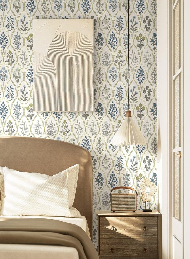 Dimoon 78.7"x17.3" Peel and Stick Wallpaper Contact Paper Floral Modern Removable Wallpaper Beige Wall Paper Self Adhesive Boho Contactpaper for Cabinets Drawers Blue Vintage Bedroom Thicken Vinyl - Image 4