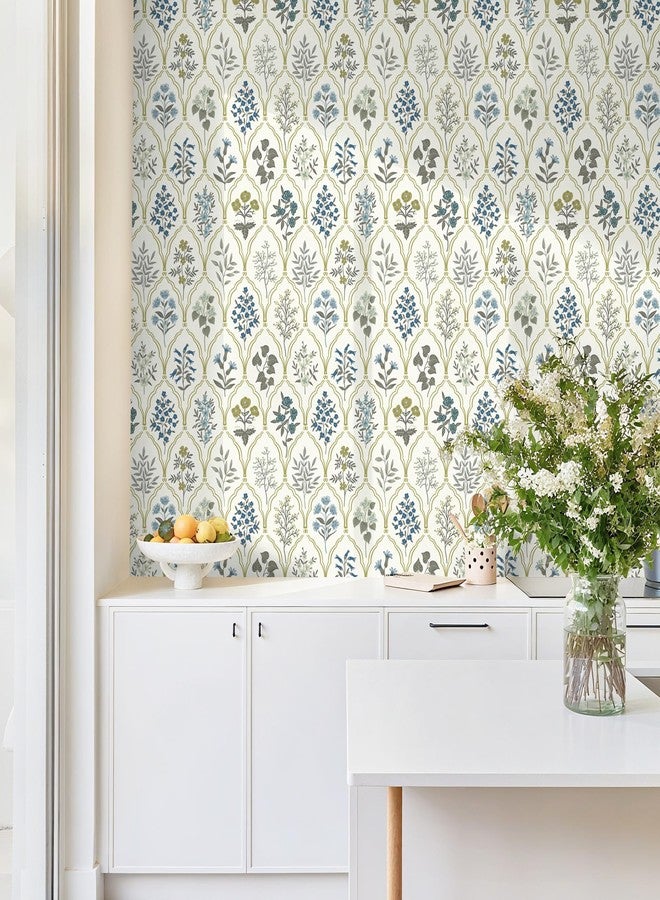 Dimoon 78.7"x17.3" Peel and Stick Wallpaper Contact Paper Floral Modern Removable Wallpaper Beige Wall Paper Self Adhesive Boho Contactpaper for Cabinets Drawers Blue Vintage Bedroom Thicken Vinyl - Image 5