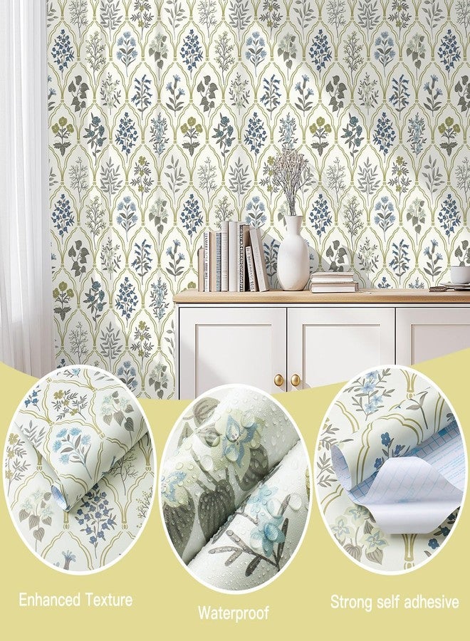 Dimoon 78.7"x17.3" Peel and Stick Wallpaper Contact Paper Floral Modern Removable Wallpaper Beige Wall Paper Self Adhesive Boho Contactpaper for Cabinets Drawers Blue Vintage Bedroom Thicken Vinyl - Image 3