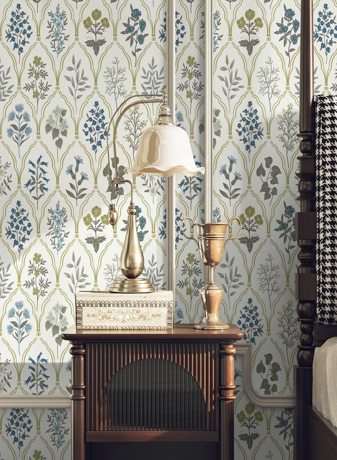 Dimoon 78.7"x17.3" Peel and Stick Wallpaper Contact Paper Floral Modern Removable Wallpaper Beige Wall Paper Self Adhesive Boho Contactpaper for Cabinets Drawers Blue Vintage Bedroom Thicken Vinyl - Image 2