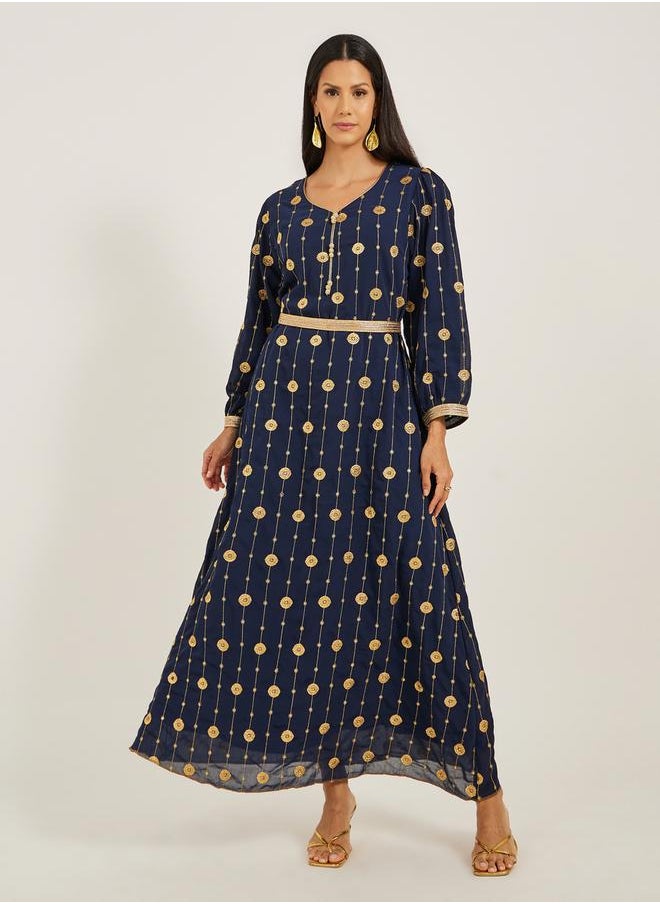 Maxim Creation Embroidered V-Neck A-Line Kaftan with Belt by Styli  - Image 1