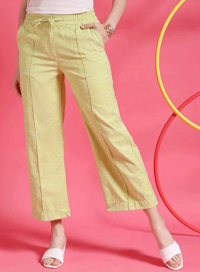 Freehand Freehand Women Green Straight Fit Pants with Drawstring