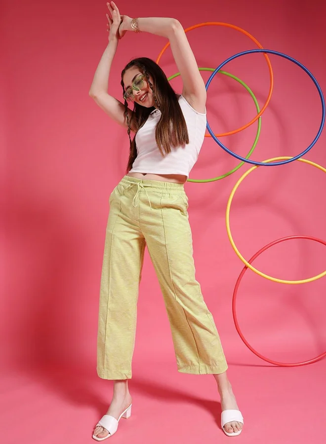 Freehand Freehand Women Green Straight Fit Pants with Drawstring