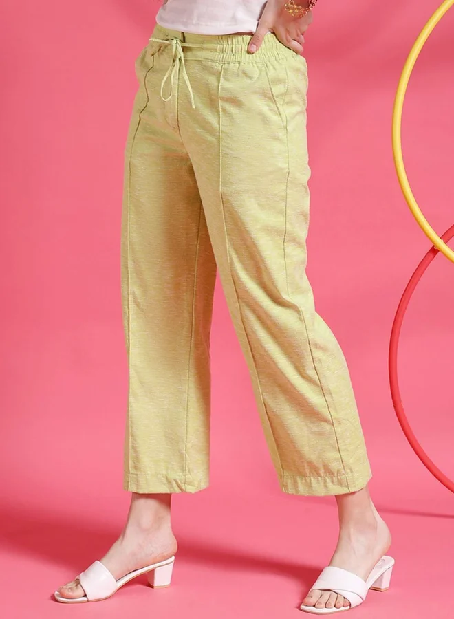 Freehand Freehand Women Green Straight Fit Pants with Drawstring