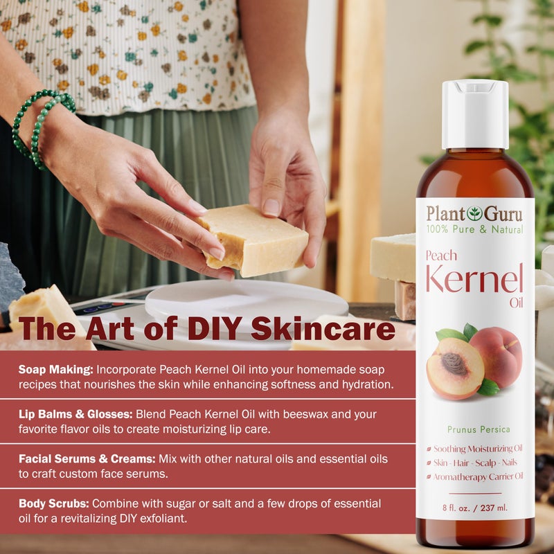 Plant Guru Peach Kernel Oil 4 fl. oz. Cold Pressed 100% Pure & Natural Carrier â€“ Ideal for Skin, Face, Body, and Hair Moisturizer. Great for DIY Creams, Lotions, and Lip Balms. - Image 5