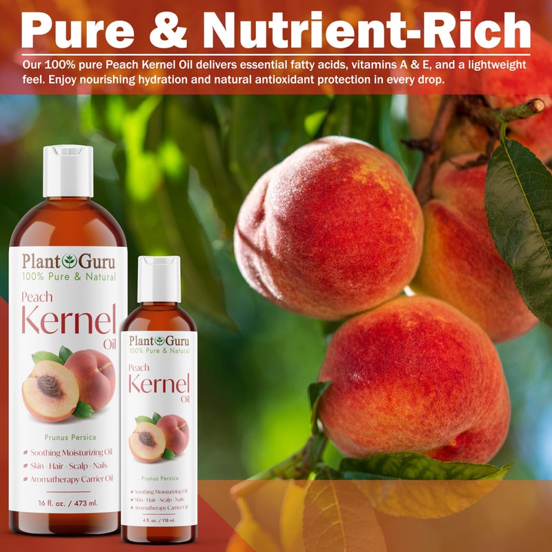 Plant Guru Peach Kernel Oil 4 fl. oz. Cold Pressed 100% Pure & Natural Carrier â€“ Ideal for Skin, Face, Body, and Hair Moisturizer. Great for DIY Creams, Lotions, and Lip Balms. - Image 2
