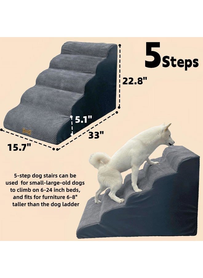 Necrely Dog Stairs to high beds, 5 step dog stairs for 30 inches couch-bed, pet stairs for small old large dogs and cats, dog ramp climbing to 20-30 inch bed, Non-Slip balanced dog ramps for Indoor stairs,30D - Image 3