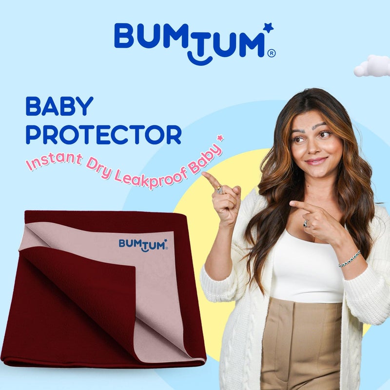 Bumtum Dry Sheet Instadry Leakproof Baby Bed Protector | Small Size 50 * 70cm | Pack of 1 | Maroon, Polycotton - Image 2