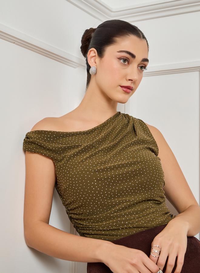 Styli Women Olive Sleeveless Knit Top - Image 1