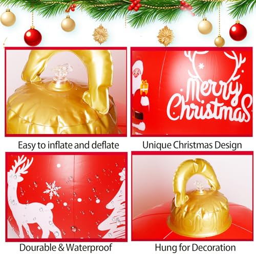 ontigola 2PCS Christmas Inflatable Decorated Ball 24in Yard Inflatable Christmas Balls Giant Xmas Tree Ornaments PVC Blow up Yard Decorations for Outside Holiday Yard Lawn Porch Decor - Image 5