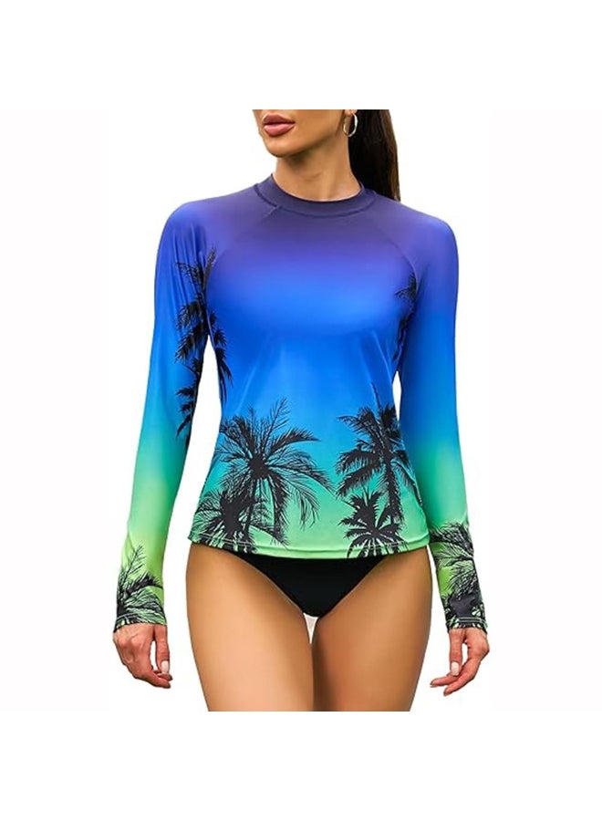 CharmLeaks Charmo Women's Sunblock Swimsuit Long Sleeve UV Protection Quick-drying Lightweight Printed Shirt with Thumb Holes 