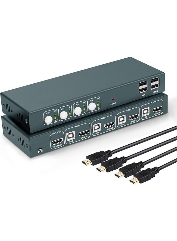 4x1 HDMI KVM Switch – 4-Port Ultra HD 4K@30Hz with USB 2.0, Hotkey Switching & Wireless Device Support – No Power Adapter Needed - Image 1