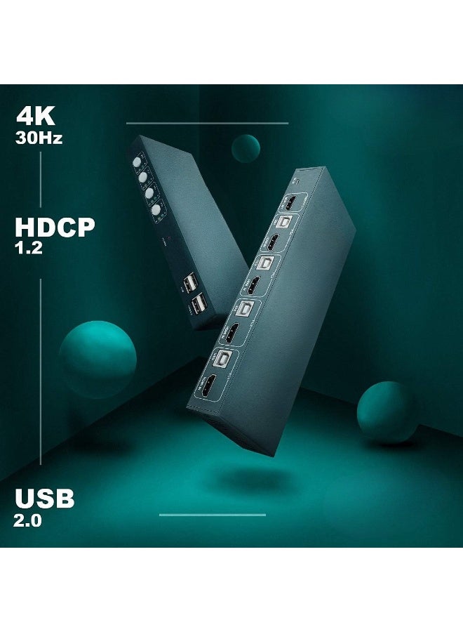 4x1 HDMI KVM Switch – 4-Port Ultra HD 4K@30Hz with USB 2.0, Hotkey Switching & Wireless Device Support – No Power Adapter Needed - Image 4