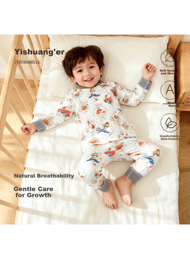 YISHUANGER Yishuang'er Baby Thermal Underwear Set Spring Autumn Winter Baby Round Neck Belly Protection Autumn Clothes Castle Girl Size 80 - Image 1